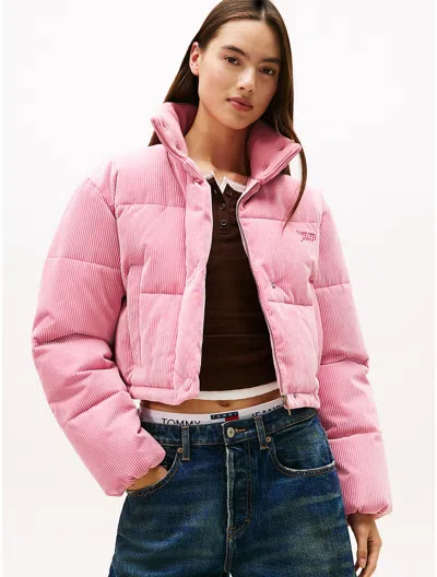 Tommy Hilfiger Tommy Jeans Corduroy Puffer Jacket In Pink