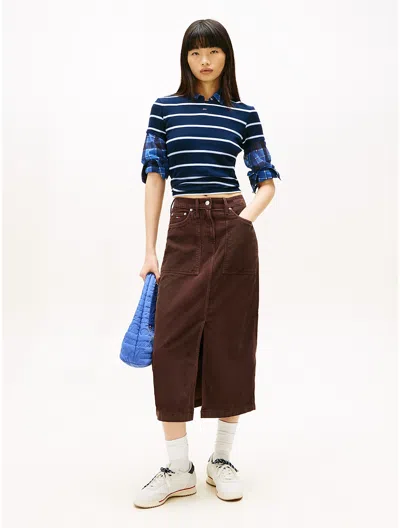 Tommy Hilfiger Tommy Jeans Corduroy Utility Midi Skirt In Brown