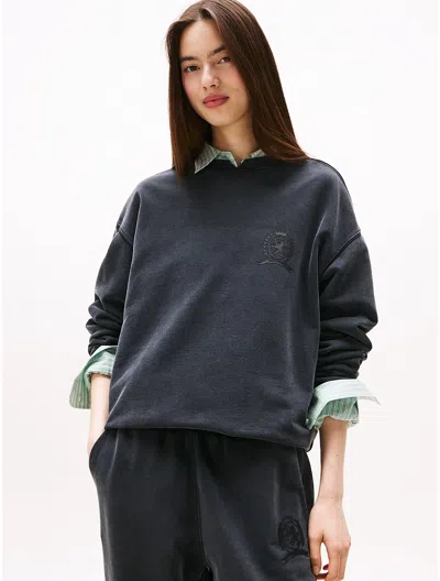 Tommy Hilfiger Tommy Jeans Crest Logo Fleece Sweatshirt In Blue