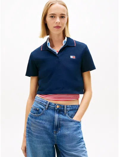 Tommy Hilfiger Tommy Jeans Cropped Boxy Fit Polo In Blue