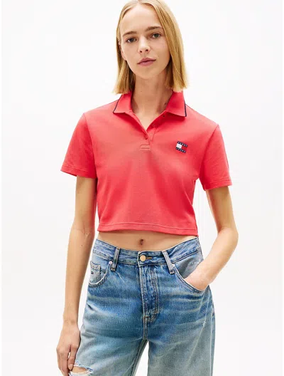 Tommy Hilfiger Tommy Jeans Cropped Boxy Fit Polo In Red