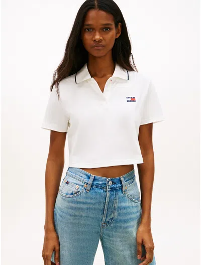 Tommy Hilfiger Tommy Jeans Cropped Boxy Fit Polo In White