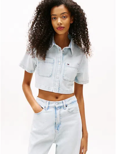 Tommy Hilfiger Tommy Jeans Cropped Denim Shirt In Blue