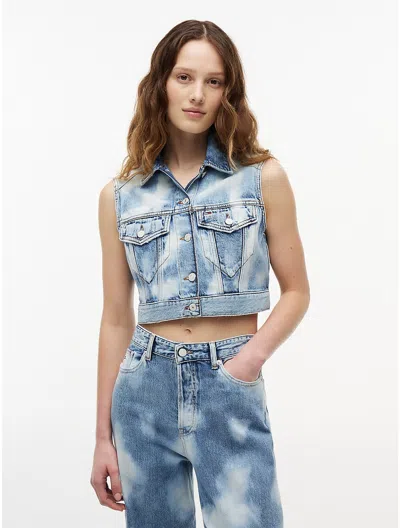 Tommy Hilfiger Tommy Jeans Cropped Denim Vest In Blue