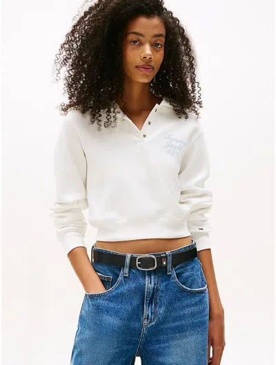 Tommy Hilfiger Tommy Jeans Cropped Henley Hoodie In White