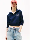 Tommy Hilfiger Tommy Jeans Cropped Henley Hoodie In Blue