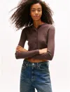 Tommy Hilfiger Tommy Jeans Cropped Rib Knit Cardigan In Brown