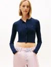 Tommy Hilfiger Tommy Jeans Cropped Rib Knit Cardigan In Blue