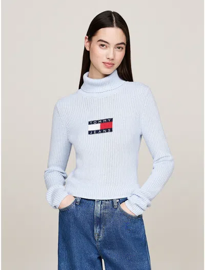 Tommy Hilfiger Cropped Slim Fit Turtleneck Sweater In Vessel Blue Melange