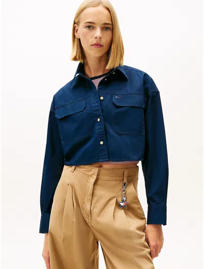 Tommy Hilfiger Tommy Jeans Cropped Utility Shirt In Blue