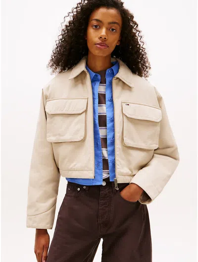 Tommy Hilfiger Tommy Jeans Cropped Utility Zip Jacket In Neutral