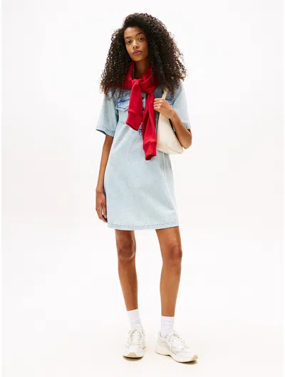 Tommy Hilfiger Tommy Jeans Denim Pullover Mini Dress In Blue
