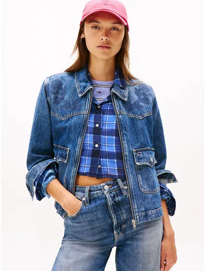 Tommy Hilfiger Tommy Jeans Embroidered Denim Jacket In Blue