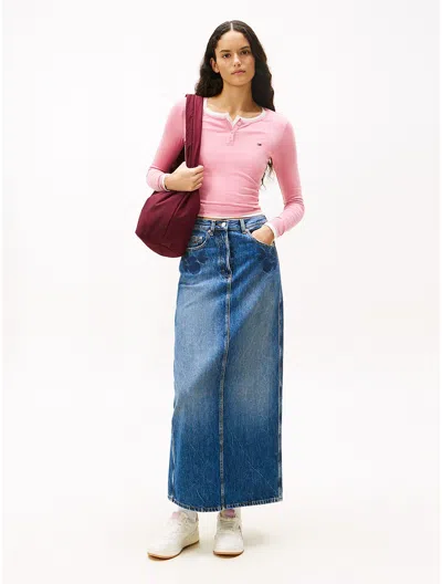 Tommy Hilfiger Tommy Jeans Embroidered Denim Maxi Skirt In Blue