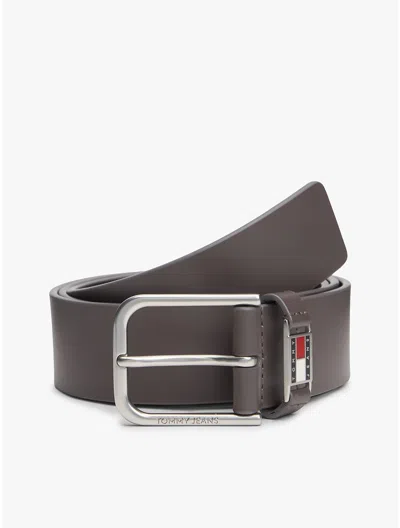 Tommy Hilfiger Tommy Jeans Enamel Badge Leather Belt In Brown