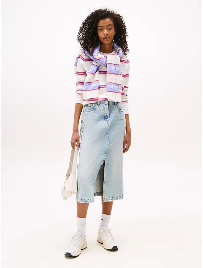 Tommy Hilfiger Tommy Jeans Faded Denim Midi Skirt In Blue