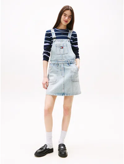 Tommy Hilfiger Tommy Jeans Faded Denim Overall Dress In Blue