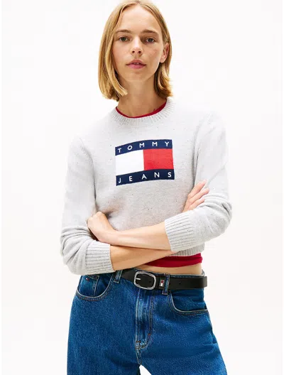 Tommy Hilfiger Tommy Jeans Flag Allover Sequin Sweater In Gray