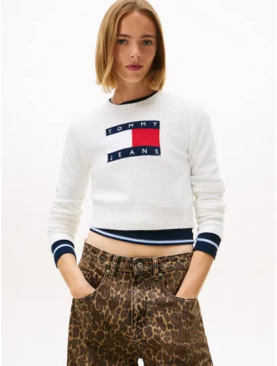 Tommy Hilfiger Tommy Jeans Flag Allover Sequin Sweater In White