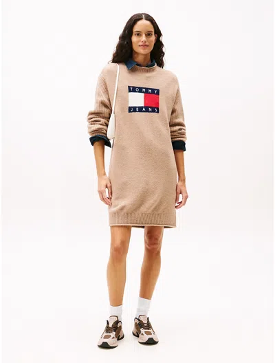 Tommy Hilfiger Tommy Jeans Flag Logo Sweater Dress In Neutral