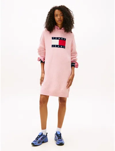 Tommy Hilfiger Tommy Jeans Flag Logo Sweater Dress In Pink