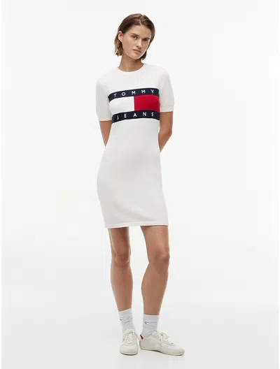 Tommy Hilfiger Tommy Jeans Flag Logo Sweater Dress In White