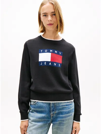 Tommy Hilfiger Tommy Jeans Flag Logo Tipped Sweater In Black