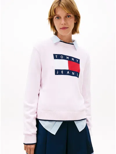 Tommy Hilfiger Tommy Jeans Flag Logo Tipped Sweater In Pink