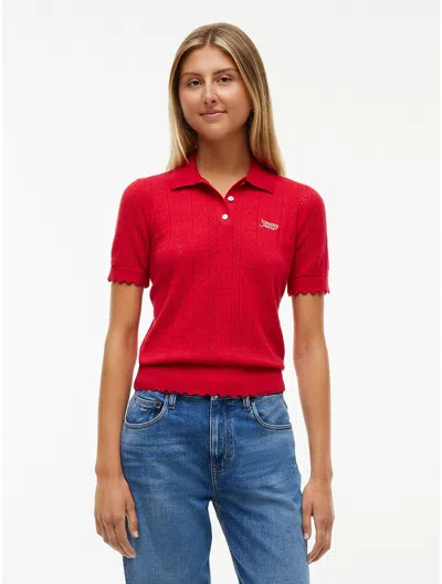 Tommy Hilfiger Tommy Jeans Flag Pointelle Sweater Polo In Red