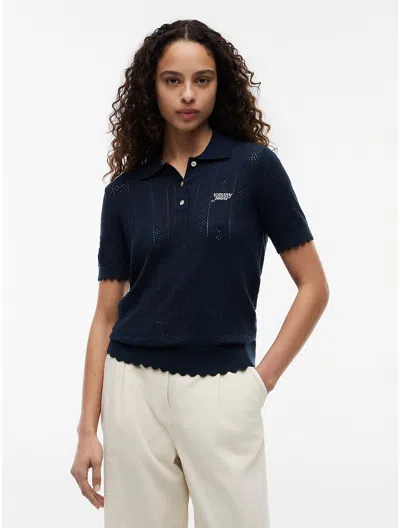 Tommy Hilfiger Tommy Jeans Flag Pointelle Sweater Polo In Blue