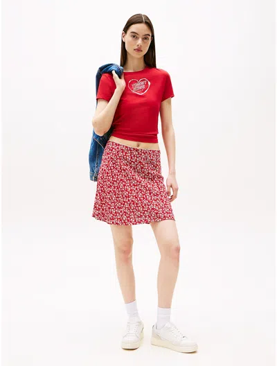 Tommy Hilfiger Tommy Jeans Floral Print Mini Slip Skirt In Red