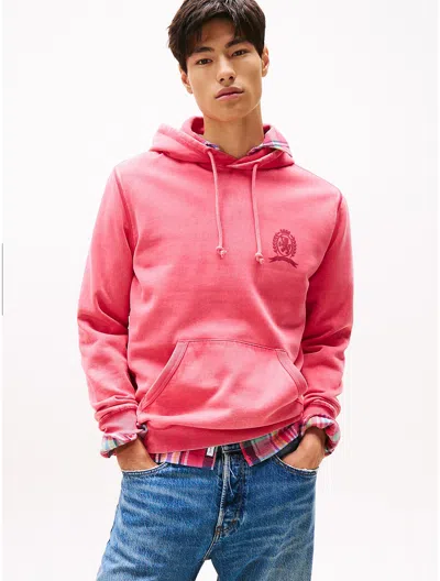 Tommy Hilfiger Tommy Jeans Garment Washed Crest Hoodie In Pink