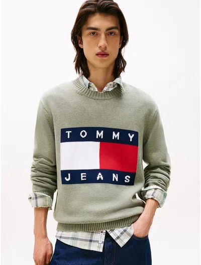 Tommy Hilfiger Tommy Jeans Intarsia Flag Logo Sweater In Green