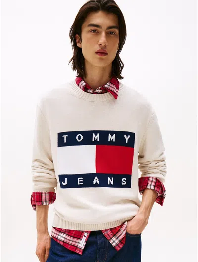 Tommy Hilfiger Tommy Jeans Intarsia Flag Logo Sweater In Neutral