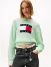 Tommy Hilfiger Tommy Jeans Intarsia Flag Logo Sweater In Green