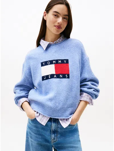 Tommy Hilfiger Tommy Jeans Intarsia Flag Logo Sweater In Blue