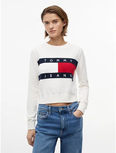 Tommy Hilfiger Tommy Jeans Intarsia Flag Logo Sweater In Pink