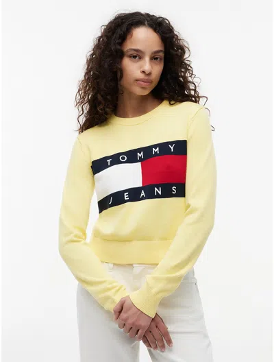 Tommy Hilfiger Tommy Jeans Intarsia Flag Logo Sweater In Yellow