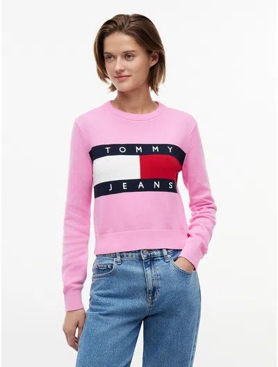 Tommy Hilfiger Tommy Jeans Intarsia Flag Logo Sweater In Pink