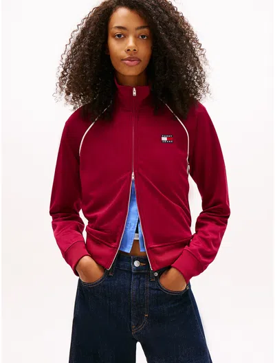 Tommy Hilfiger Tommy Jeans Interlock Knit Track Jacket In Red