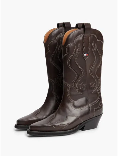 Tommy Hilfiger Tommy Jeans Leather Cowboy Boot In Brown