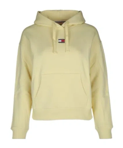 Tommy Hilfiger Tommy Jeans Logo Embroidered Drawstring Hoodie In Nude