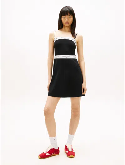 Tommy Hilfiger Tommy Jeans Logo Tape Ponte Mini Dress In Black