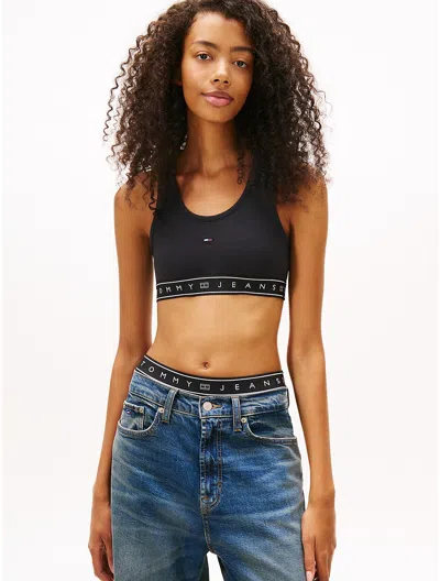 Tommy Hilfiger Tommy Jeans Logo Tape Racerback Bra Top In Black