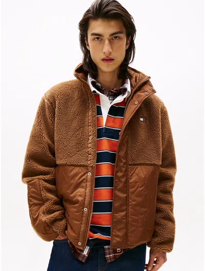 Tommy Hilfiger Tommy Jeans Mixed Media Teddy Jacket In Brown