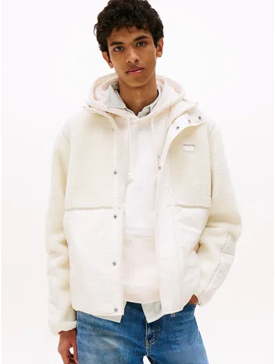 Tommy Hilfiger Tommy Jeans Mixed Media Teddy Jacket In White