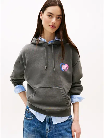 Tommy Hilfiger Tommy Jeans Neon Logo Boxy Hoodie In Gray