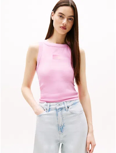 Tommy Hilfiger Tommy Jeans Ombre Logo Ribbed Tank Top In Pink