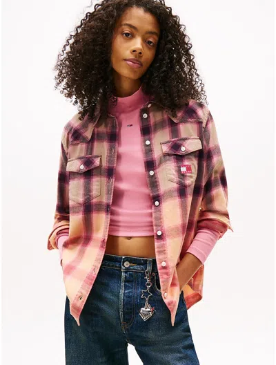 Tommy Hilfiger Tommy Jeans Ombre Plaid Shirt In Pink
