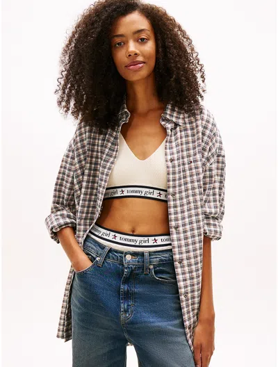 Tommy Hilfiger Tommy Jeans Oversized Tartan Shirt In Brown